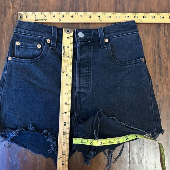 LEVI'S Ribcage Shorts Black Denim Cut Off Frayed High Rise Gothic - Picture 12 of 12